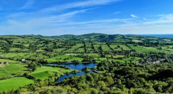 View of reservoirs and hills from Teggs Nose near Macclesfield on a summer's day