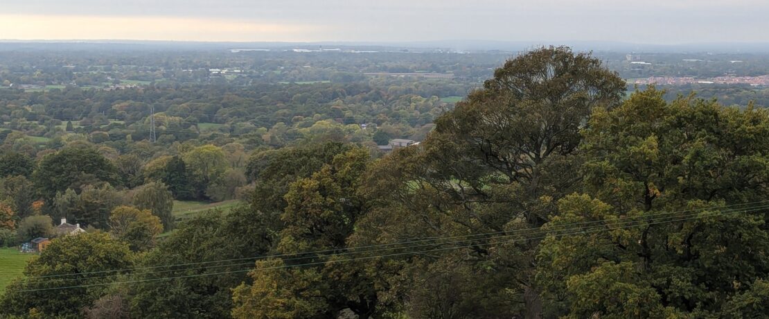 Looking over the Gren Belt trees and fields threatened by the Adlington new Town proposals